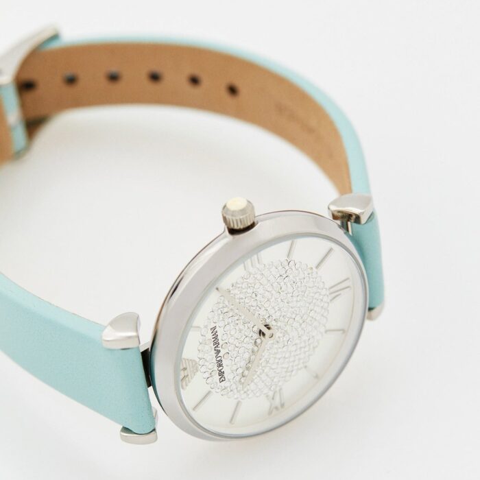 Emporio Armani Gianni T Bar Analog Crystals Silver Dial Blue Leather Strap Watch For Women - AR11443 - Image 8